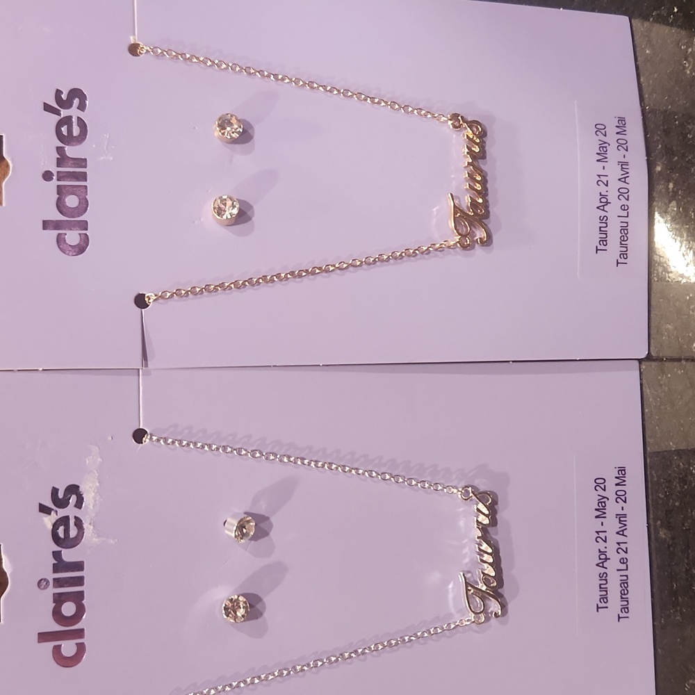 Claire's Gold TAURUS Necklace and Earring Set 2 FOR 1